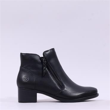 Remonte Block Heel Twin Zip Ankle Boot - Black Leather